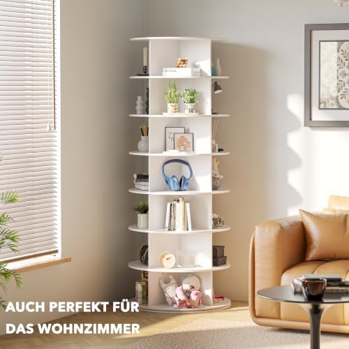7 Tier Rotating Shoe Rack Tower, Spinning Shoe Display Lazy Susan, Revolving 360 Shoe Rack Storage Round Carousel, Vertical Handbag Rotate Shoes Closet Organization (7-Tier White)