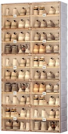 Portable Shoe Rack Organizer for Closet Entryway, Stackable Sneaker Storage Shoe Cabinet with Magnetic Clear Door, Large Plastic Storage containers Bins with Lids 10 Tiers 40 Pairs