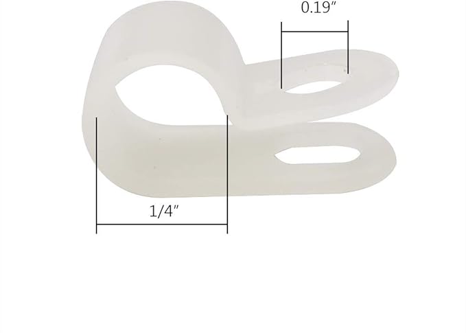Cable Clamp R-Type Cable Clip Wire Clamp 1/4-inch Nylon Screw Mounting Cord Fastener Clips with Screws for Wire Management - White - 50 Pcs