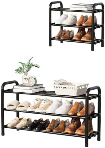 3-Tier Expandable Shoe Rack, Adjustable Shoe Shelf Storage Organizer