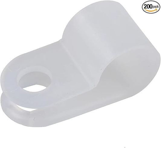 200 Pcs White Nylon R-Type Cable Clamp 1/4 Inch Cable Organizer Assortment Kit