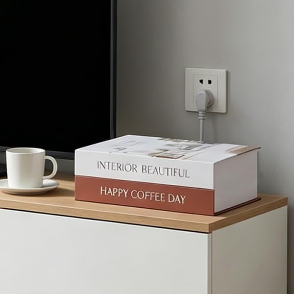 Book Shape Cable Management Cardboard Box with Magnetic Lid - Decorative Storage Organizer to Hide Cords, Power and Computer Cables & Routers for Home Office Decor (12.4 x 8.6 x 3.9 in) White&Wine
