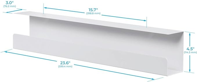 Monoprice Under Desk Cable Tray - Steel with Power Supply and Wire Management - Workstream Collection White