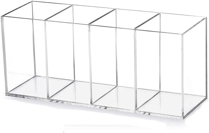 Acrylic Pen Holder 4 Compartments Clear Pencil Holder Organizer Makeup Brush