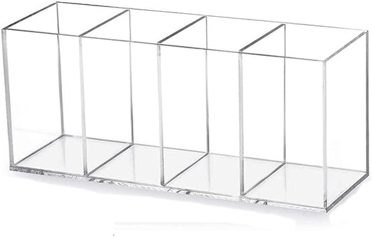 Acrylic Pen Holder 4 Compartments Clear Pencil Holder Organizer Makeup Brush