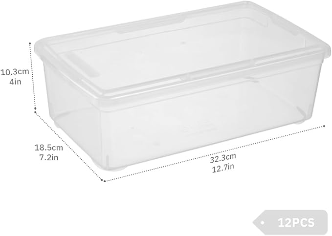 Clear Shoe Boxes 12 Pcs Plastic Storage Bins with Latching Lid Rectangular Storage Boxes Durable See-Through Lidded Shoe Boxes for Art Supplies and Home (Clear)