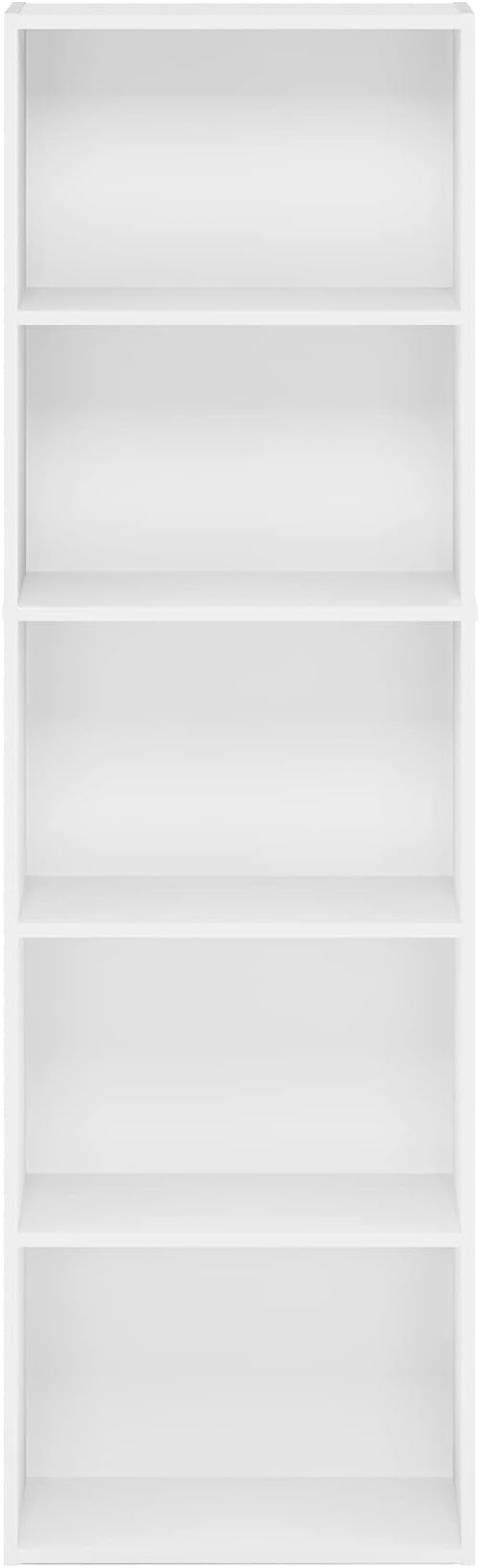 Furinno LUDER Book Shelf, 5-Tier Bookshelf, Bookcase with Open Shelves, White