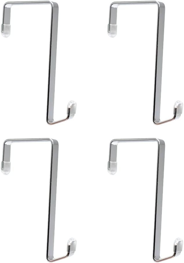 Heavy-duty Single Over Door Hooks, Stainless Steel Hanger Organizer for Hanging Bag, Towel, Bath Robe, Shoe Rack, Fit 1-1/2" to 1-3/4", Rubber Protective Head, Great Replacement (Silver, 4 Pack)