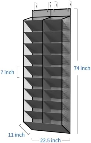 20-30 Pairs Grey Over the Door Shoe Organizer, Mesh Hanging Shoe Rack for Door Storage with 20 Wide Deep Pockets,10-Tier Door Shoe Holder Fits Sneakers, Boots.