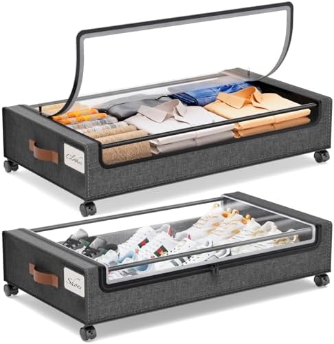 Under Bed Storage with Wheels, 2Pack Under Bed Storage Containers, Underbed Shoe Storage Organizer, Rolling Under Bed Metal Drawers for Clothes, Blankets(30.71 x 16.93 x 6.69 in)