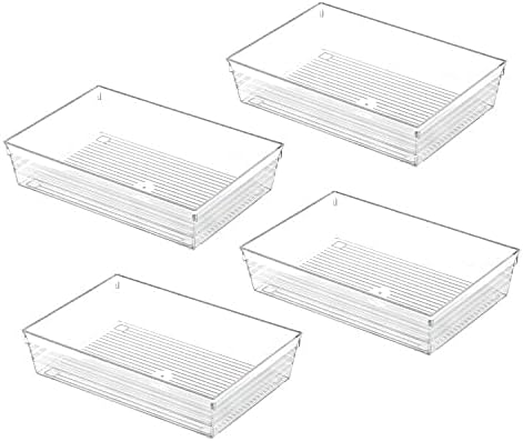Clear Plastic Drawer Organizer Tray for Vanity Cabinet (9"×6"×2" Set of 4)