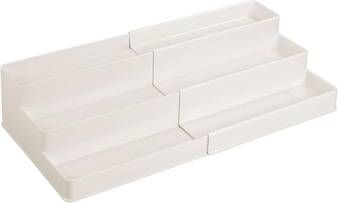 Plastic Expandable 3-Tier Shelf Rack Organizer, Cream/Beige