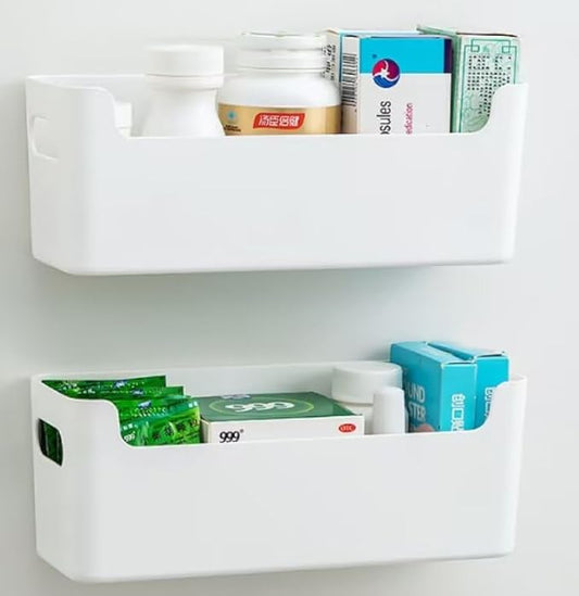 3 Pcs Kitchen Cabinet Door Organizer, Adhesive Mount Inside Cabinet Door Storage, Under Sink Storage Shelf for Kitchen,Bathroom,Office (White)