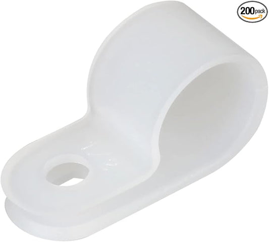 200pcs White Nylon R-Type Cable Clamp Fastener 1/2 Inch Plastic Wire Clips