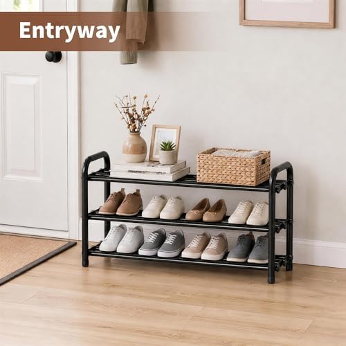 3-Tier Expandable Shoe Rack, Adjustable Shoe Shelf Storage Organizer