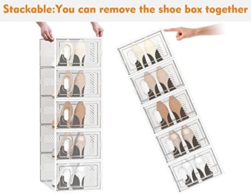 Clear Shoe Storage Boxes, Stackable Shoe Organizer for Closet