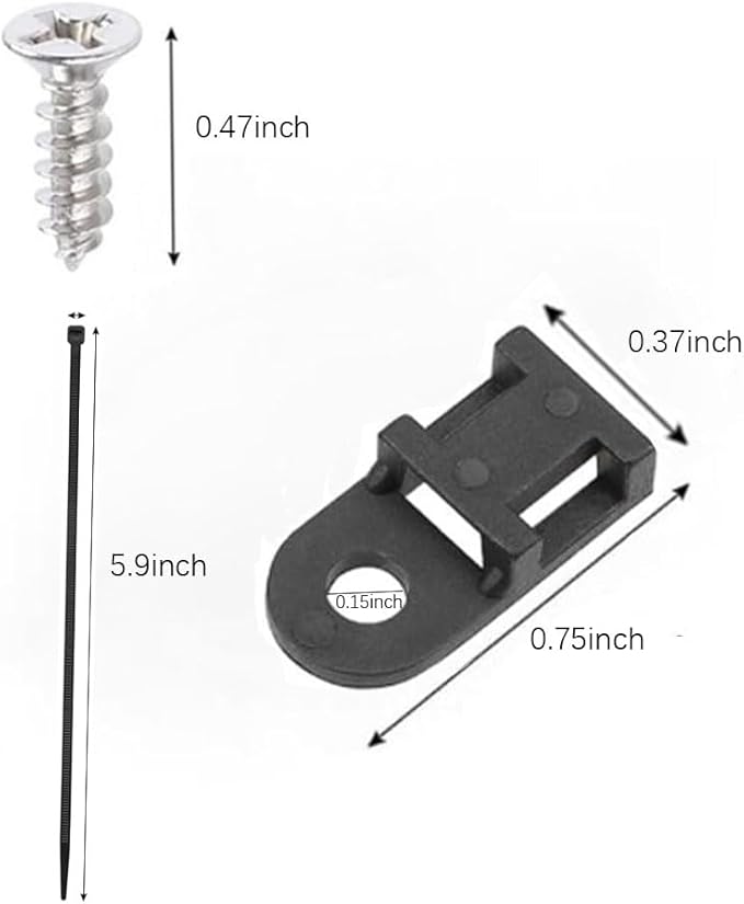 Black Cable Zip Tie Mounts Kit - 100 Pcs Saddle Type Mounts Base With 100 6" Nylon Cable Ties And 100 Tapping Screws
