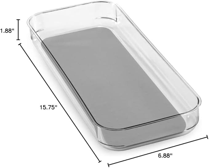 madesmart Large Premium Clear Bin, Clear Storage Organizer for Office Supplies, Kitchen Tools, Pantry Items & Home Essentials, Soft Grip Lining, and Non Slip Base, Grey