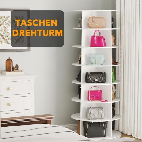 7 Tier Rotating Shoe Rack Tower, Spinning Shoe Display Lazy Susan, Revolving 360 Shoe Rack Storage Round Carousel, Vertical Handbag Rotate Shoes Closet Organization (7-Tier White)