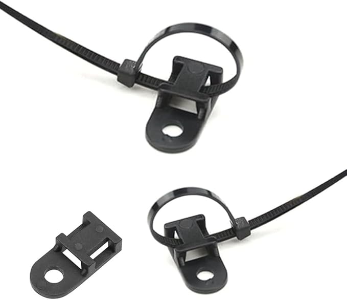 Black Cable Zip Tie Mounts Kit - 100 Pcs Saddle Type Mounts Base With 100 6" Nylon Cable Ties And 100 Tapping Screws