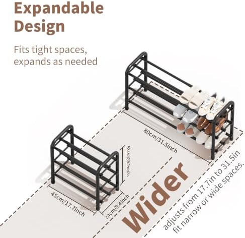3-Tier Expandable Shoe Rack, Adjustable Shoe Shelf Storage Organizer