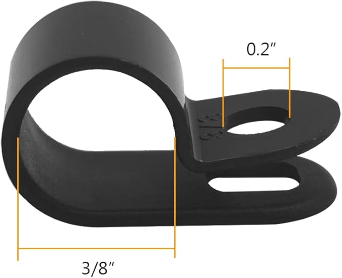 Cable Clamp R-Type Cable Clip Wire Clamp 3/8" Nylon Screw Mounting Cord Fastener Clips with Screws for Wire Management - Black - 50 Pcs