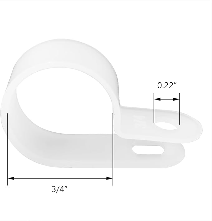 Cable Clamp R-Type Cable Clip Wire Clamp 3/4" Nylon Screw Mounting Cord Fastener Clips with Screws for Wire Management - White - 50 Pcs