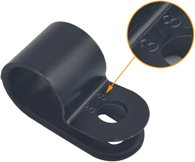 Cable Clamp R-Type Cable Clip Wire Clamp 3/8" Nylon Screw Mounting Cord Fastener Clips with Screws for Wire Management - Black - 50 Pcs
