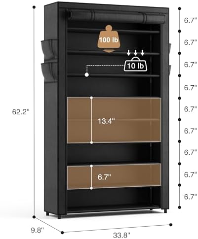 Shoe Rack with Covers - 10 Tiers Tall Shoe Rack Organizer Large Capacity Shoe Shelf Storage 40 Pairs Space Saving Vertical Shoe Storage Organizer for Closet, Entryway, Dorm, Bedroom