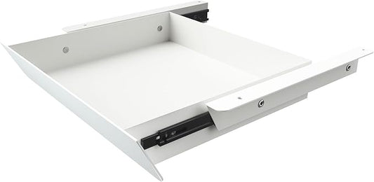White Under Desk Mounted Sliding Drawer with 60 Degree Tilt Panel to pull out