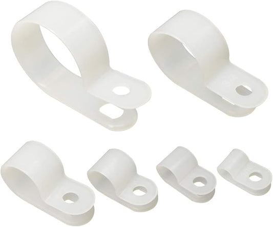 Cable Clamp 200 Pcs Black Nylon Screws Plastic R-Type Cable Clamp Clips, White