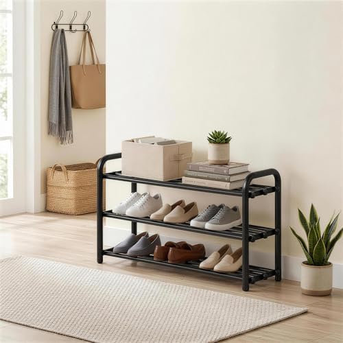 3-Tier Expandable Shoe Rack, Adjustable Shoe Shelf Storage Organizer