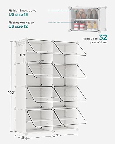 Shoe Rack, 8-Tier with Doors, 32-Pair Storage Cabinet