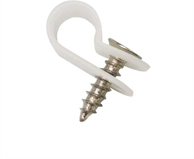Cable Clamp R-Type Cable Clip Wire Clamp 1/4-inch Nylon Screw Mounting Cord Fastener Clips with Screws for Wire Management - White - 50 Pcs
