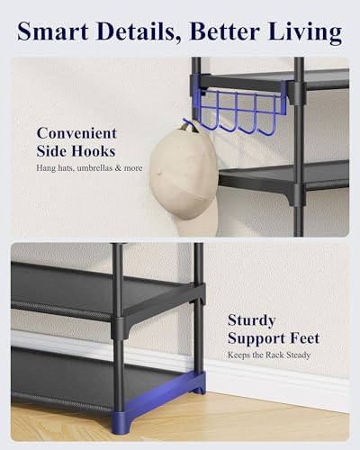 10 Tier Shoe Rack, Tall Shoe Organizer, 32.2" Wide, Black