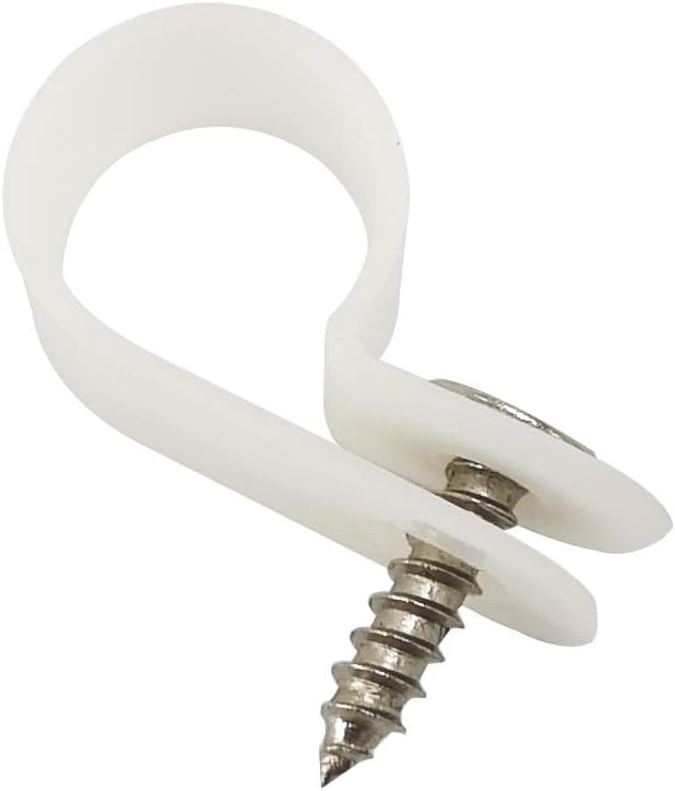 Cable Clamp R-Type Cable Clip Wire Clamp 3/8" Nylon Screw Mounting Cord Fastener Clips with Screws for Wire Management - White - 50 Pcs