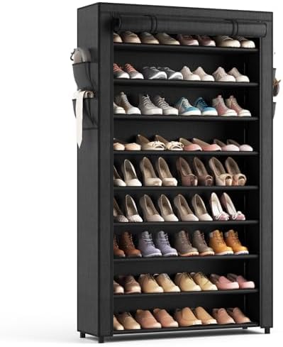 Shoe Rack with Covers - 10 Tiers Tall Shoe Rack Organizer Large Capacity Shoe Shelf Storage 40 Pairs Space Saving Vertical Shoe Storage Organizer for Closet, Entryway, Dorm, Bedroom