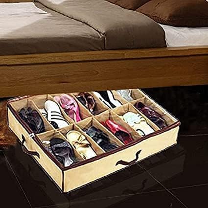 2PCS Ladies/Kids Storage Household Shoe Bag 12 Cells Underbed Foldable Closet Organizer Beige