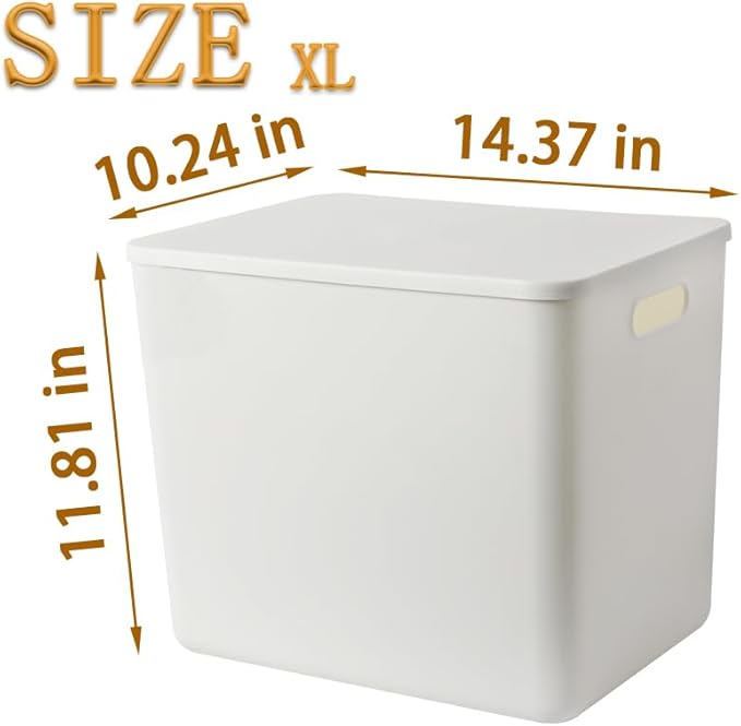 4 pack large plastic White storage bins with Lids, Toy Box Chest with Handle，Organizer Containers Baskets for Baby,Nursery，Shelves，Playroom, Bedroom，Office,Closet，home (White, 4XL)