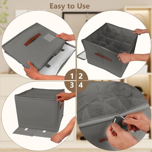 Shoe Organizer for Closet, 2 Pack Foldable Shoe Storage Bins with Clear Cover & Handles, 16-Compartment Shoe Box for Sneakers, Heels, Boots, Space-Saving Shoe Rack for Entryway, Dorm, RV
