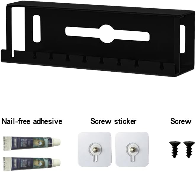 Under Desk Cable Management Tray Wires Organizer Power Strip Management 20'' No Drill Under Table Organizer for Cable Storage Holder (BLACK-40CM)