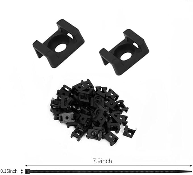 White Cable Zip Tie Mounts Kit-50 Pcs Cable Zip Tie Saddle Type Mounts Base With 50 Pcs 8" Cable Ties And 50 Pcs Tapping Screw, Wire Cable Clips Organizer Holders Clamps