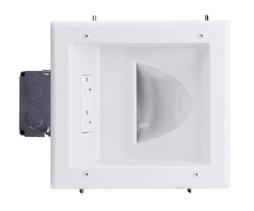 DATA COMM Electronics 45-0032-WH Commercial Grade Recessed AV/HDMI Cable Conceal Plate, 20 Amp Dual Power Receptacle, White – Low Profile, Large Cable Pass-Through, Secure Drywall Mounting