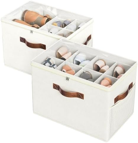 2 Pack Shoe Organizer for Closet, Foldable Shoe Storage with Adjustable