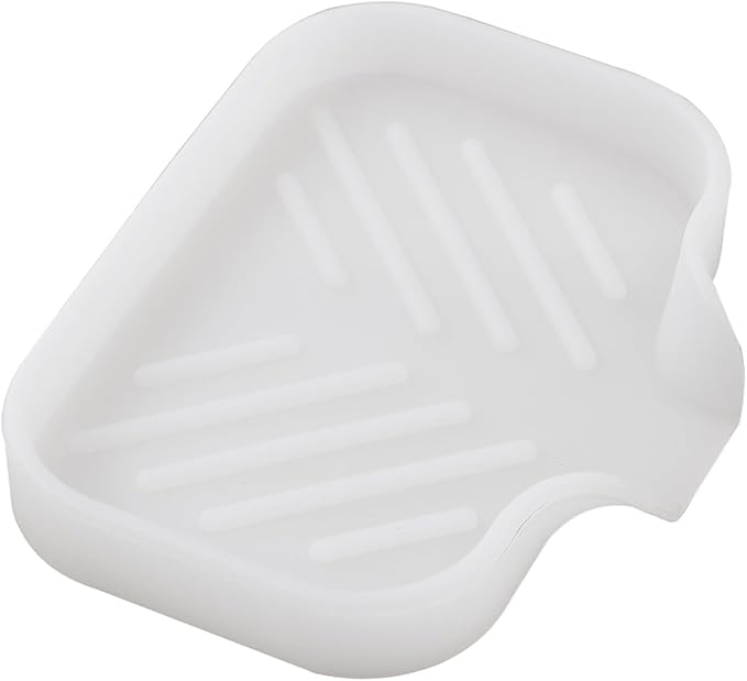 MicoYang Silicone Soap Dish with Drain Spout — Self-Draining Sink Organizer Tray for Bathroom & Kitchen, Holds Soap, Sponges & Dispensers, Non-Slip & Dishwasher Safe, Translucent (Small, 4.9"×3.2")