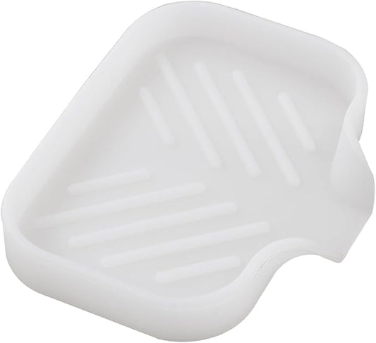MicoYang Silicone Soap Dish with Drain Spout — Self-Draining Sink Organizer Tray for Bathroom & Kitchen, Holds Soap, Sponges & Dispensers, Non-Slip & Dishwasher Safe, Translucent (Small, 4.9"×3.2")