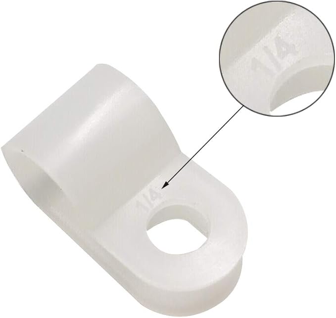 Cable Clamp R-Type Cable Clip Wire Clamp 1/4-inch Nylon Screw Mounting Cord Fastener Clips with Screws for Wire Management - White - 50 Pcs