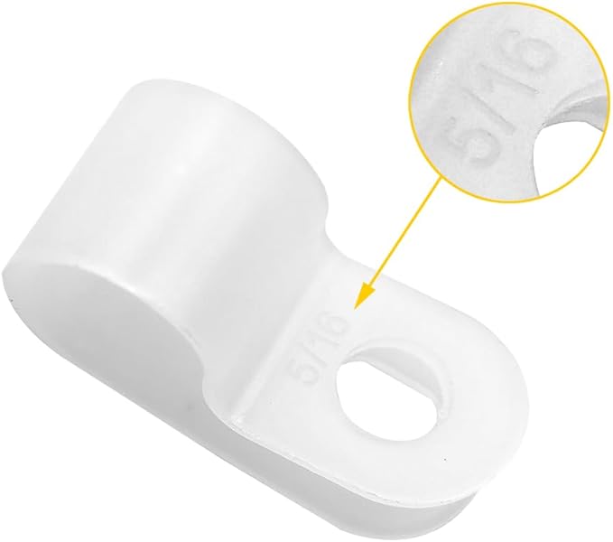 Cable Clamp R-Type Cable Clip Wire Clamp 5/16" Nylon Screw Mounting Cord Fastener Clips with Screws for Wire Management - White - 50 Pcs