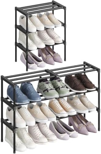 Expandable Shoe Rack for Closet, Pre-Assembled Shelves, 3 Tier
