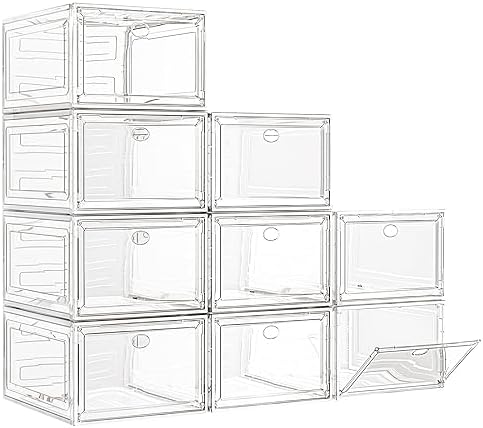 Large Thick Clear Shoe Organizer, Magnetic Door Stackable Shoe Storage Box